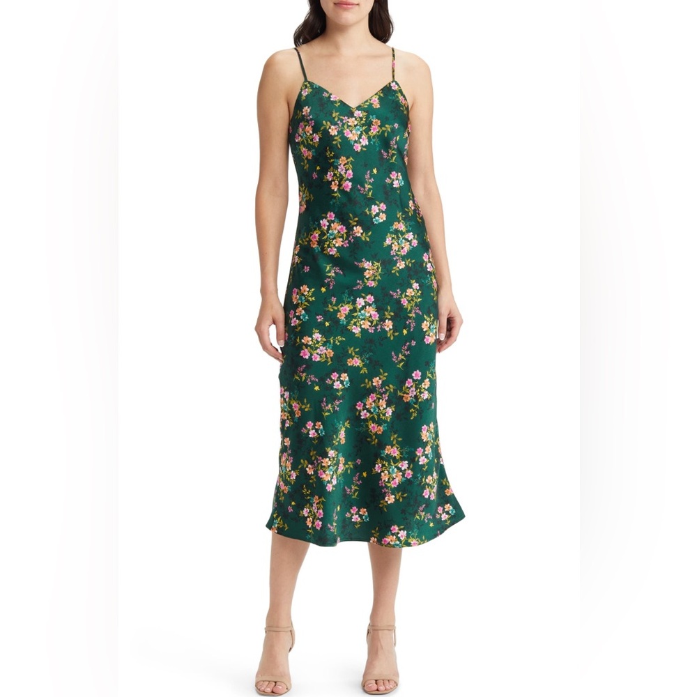 Lost + Wander Sarah Dark Green Floral Midi Slip Dress